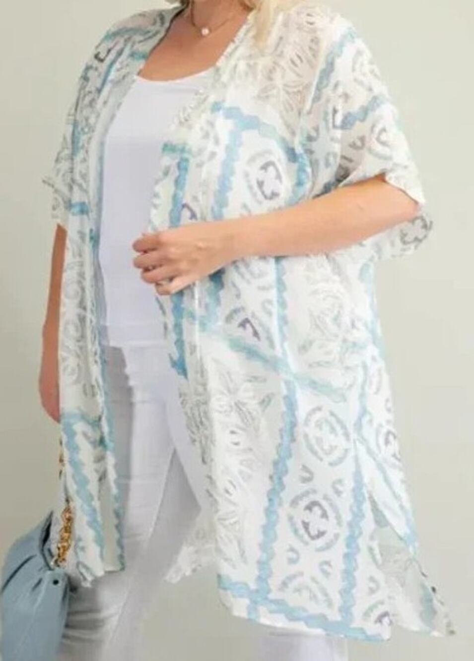 KORI Aztec Kimono Size S/M Boho Flowy Lightweight Swim Cover Long